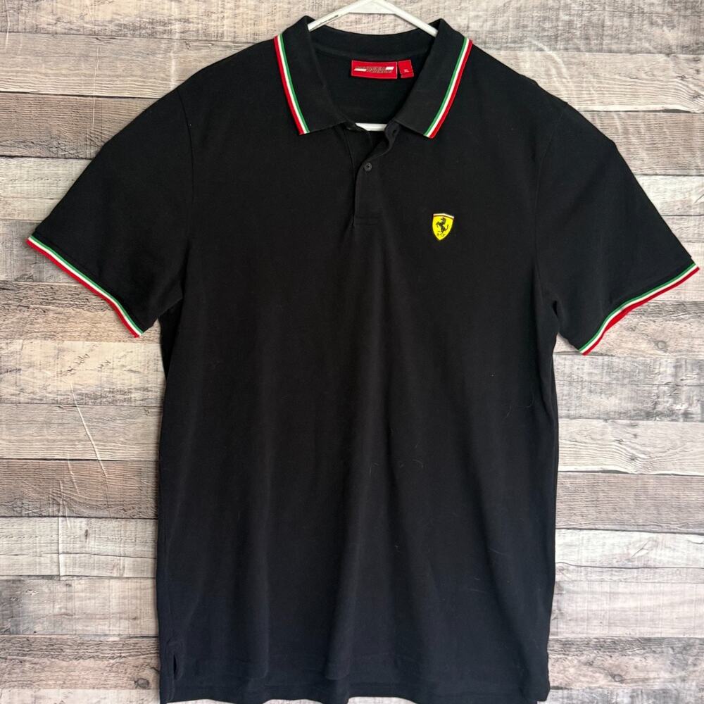 Scuderia Ferrari Mens Driver Polo Shirt XL Black Logo Classic Preppy Driving
